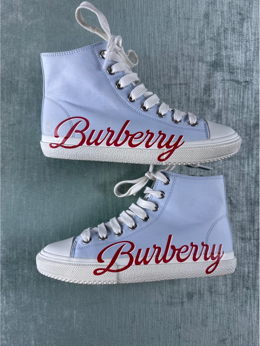 Burberry Mini Larkhall Blue High Top Sneakers Kids Size 3Y